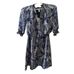 White House Black Market Paisley Dress Size XXS Blue, Taupe and White Pattern